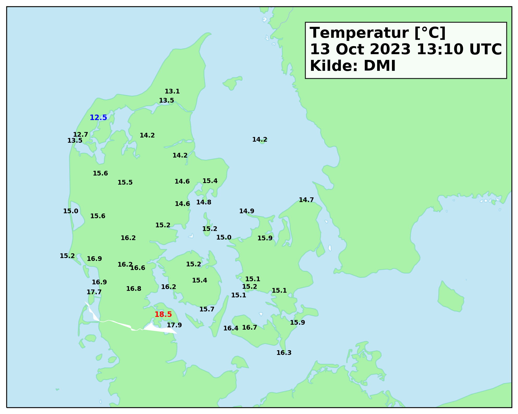 2-meter temperatur i DK - kilde: DMI